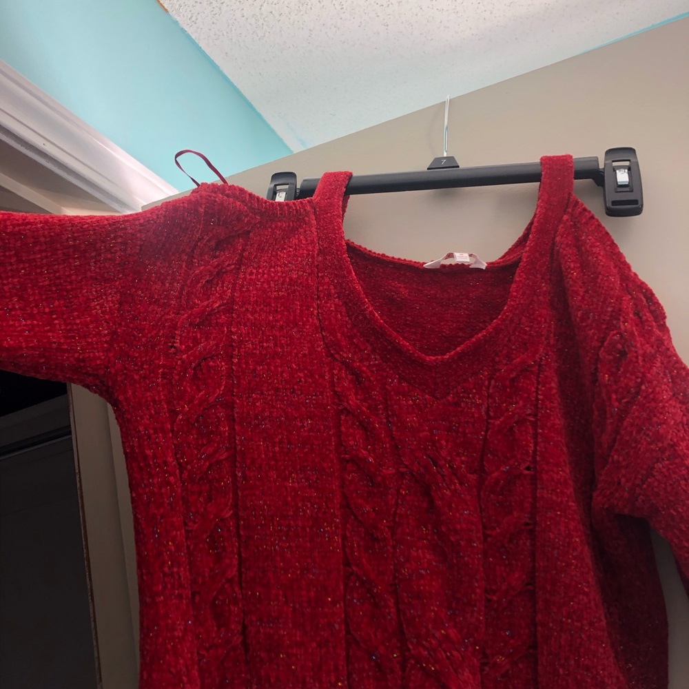 Off the shoulder sweater with color flecks